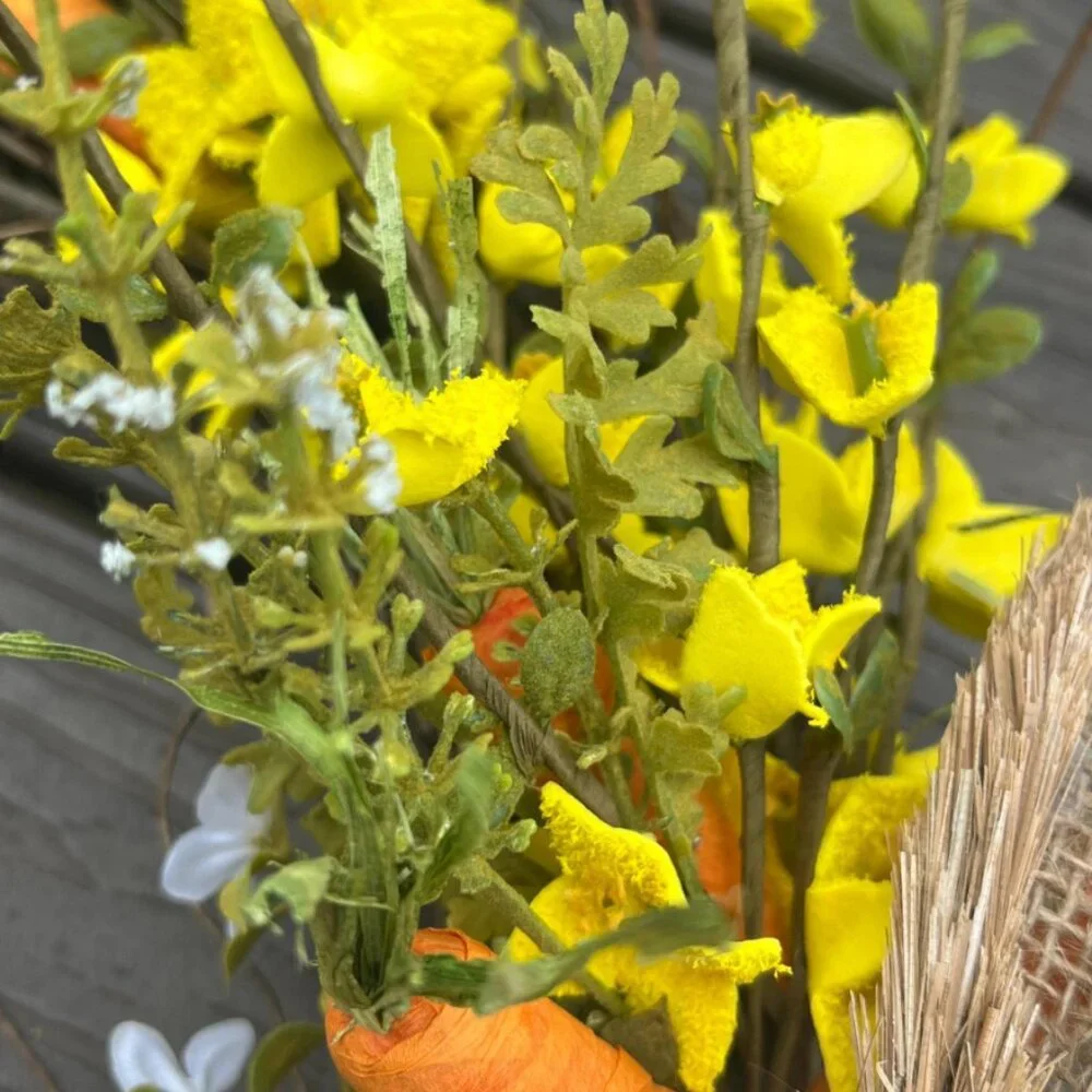 Spring Bunny Rafta Easter Wreath with Yellow Flowers with Carrots Home Decor